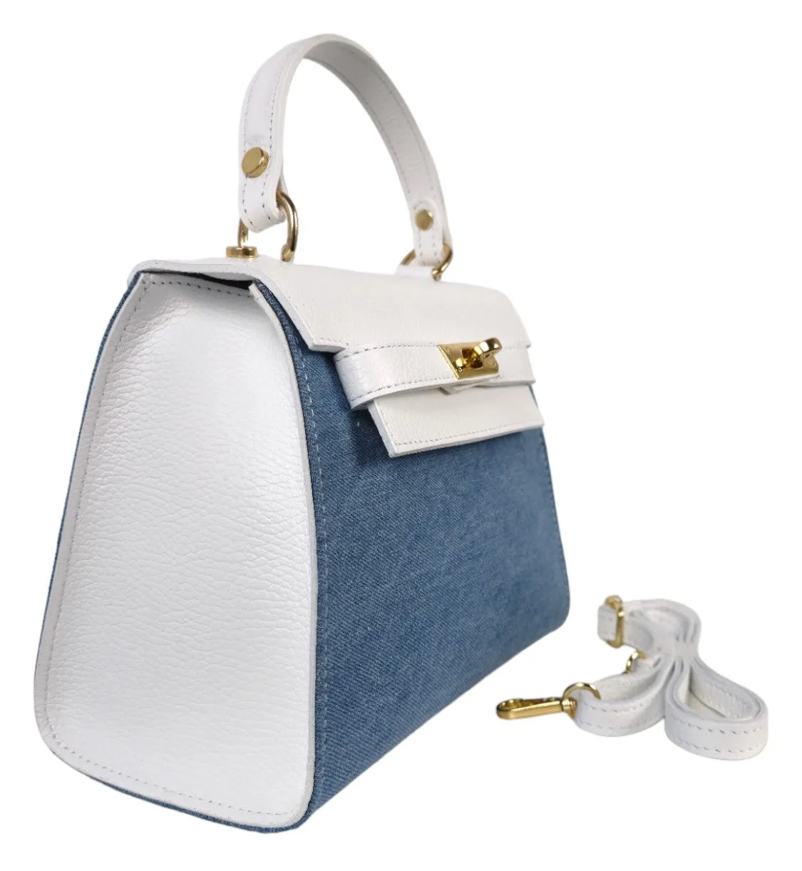 Borsa a mano in jeans e pelle