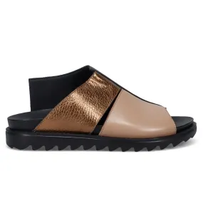 Ciabatta da donna Le Bohemien in pelle nera, beige e bronzo