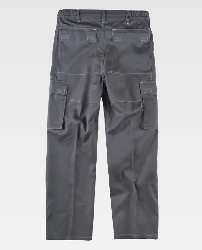 Pantaloni con elastico in vita, rinforzo di testa e multi tasche con cuciture a contrasto grigie