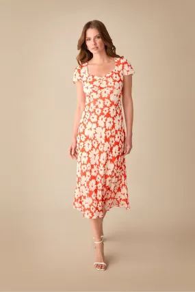 Ro&Zo Petite Red - Daisy Print Sweetheart Neckline Midi Dress